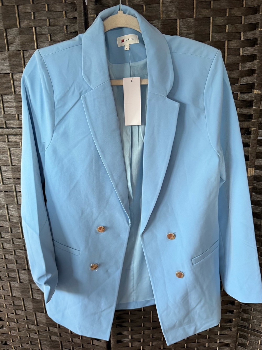 *NEW*Sz L*Michel* Light Blue Double-Breasted Blazer